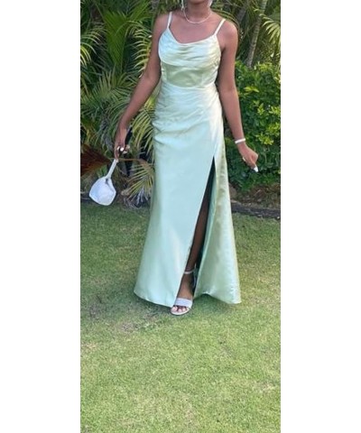 Women's Satin Prom Dress Long with Slit Ruched Mermaid Evening Gowns Formal Dress Yellow $38.42 Dresses