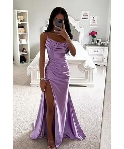 Women's Satin Prom Dress Long with Slit Ruched Mermaid Evening Gowns Formal Dress Yellow $38.42 Dresses