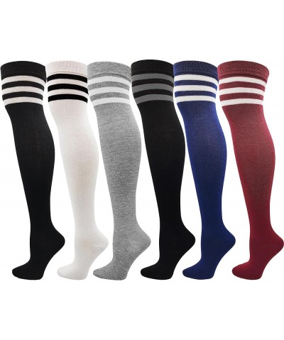 6 Pairs Over The Knee High Socks for Women, Thigh High Long Stockings Stretchy Soft Referee Retro Bulk Pack Assorted Striped ...