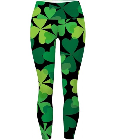 St. Patrick's Day Women's Irish Green Shamrock Leggings Clover Printed Stretchy Yoga Pants High Waisted Saint Tights 0-dark G...