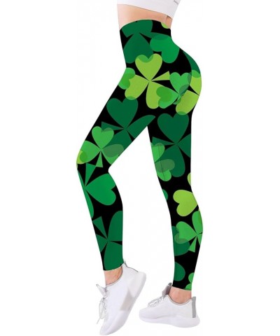 St. Patrick's Day Women's Irish Green Shamrock Leggings Clover Printed Stretchy Yoga Pants High Waisted Saint Tights 0-dark G...