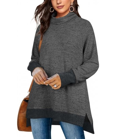 Women's Turtle Neck Sweatshirts High Low Hem Side Slit Ac Dark Grey $15.58 Hoodies & Sweatshirts