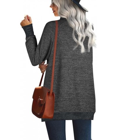 Women's Turtle Neck Sweatshirts High Low Hem Side Slit Ac Dark Grey $15.58 Hoodies & Sweatshirts