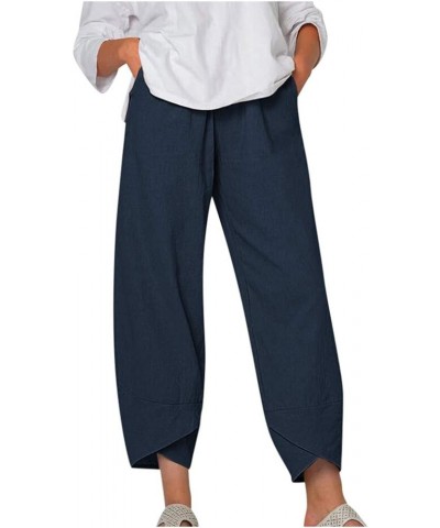 Capri Pants for Women Casual Palazzo Lounge Pants Summer Cropped Cotton Linen Comfy Wide Leg Trousers with Pockets Navy $8.79...