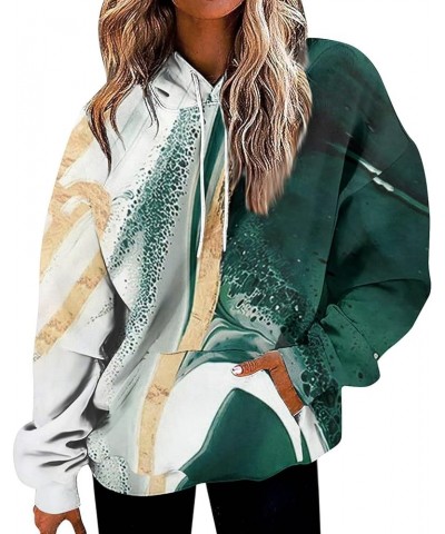 Hoodies For Women,Women'S Trendy Print Oversized Hooded Pullover Casual Cozy Fall Top With Pockets Graphic Tunic 1-dark Green...