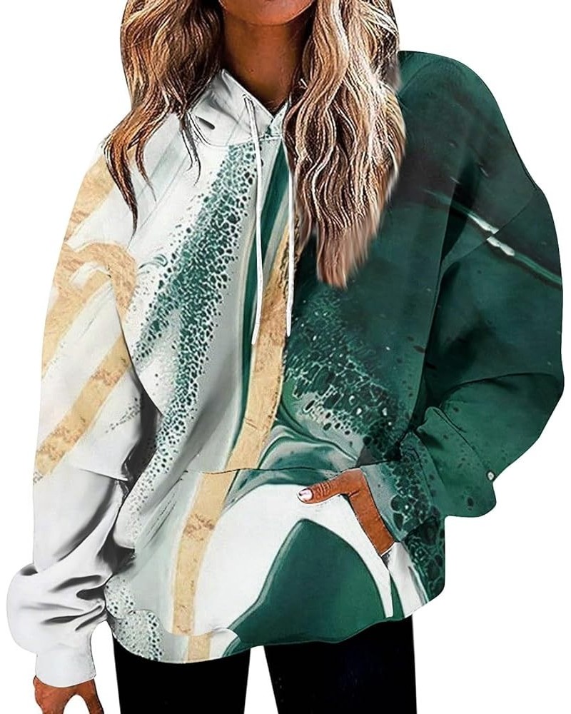 Hoodies For Women,Women'S Trendy Print Oversized Hooded Pullover Casual Cozy Fall Top With Pockets Graphic Tunic 1-dark Green...