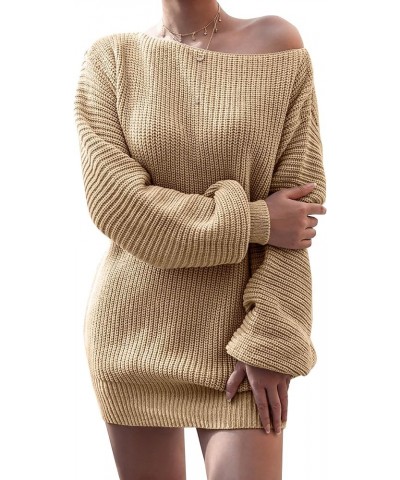 Womens Sweater Dress Casual Long Sleeve Pullover Dresses Off Shoulder Chunky Sweater Dress Jumper Oversized Dress Khaki-dress...