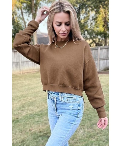 Women's Cropped Sweater Fall Fashion 2023 Batwing Long Sleeve Crewneck Side Slit Oversized Knit Pullover Jumper Tops Khaki $1...