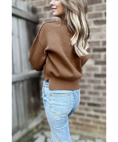 Women's Cropped Sweater Fall Fashion 2023 Batwing Long Sleeve Crewneck Side Slit Oversized Knit Pullover Jumper Tops Khaki $1...