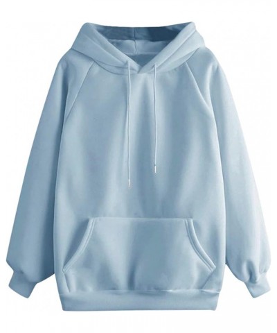 Lightweight Drawstring Hoodies for Women Fall Winter Solid Color Long Sleeve Sweatshirt Oversized Hooded Tops Pullover Sky Bl...