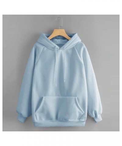 Lightweight Drawstring Hoodies for Women Fall Winter Solid Color Long Sleeve Sweatshirt Oversized Hooded Tops Pullover Sky Bl...