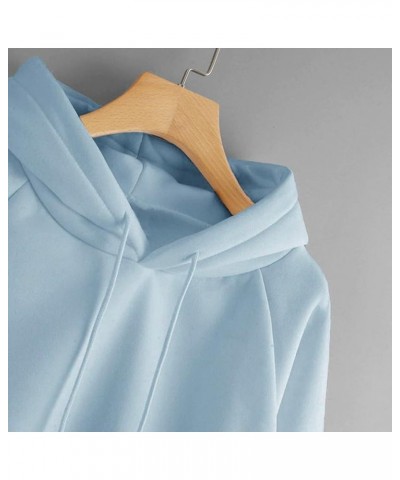 Lightweight Drawstring Hoodies for Women Fall Winter Solid Color Long Sleeve Sweatshirt Oversized Hooded Tops Pullover Sky Bl...