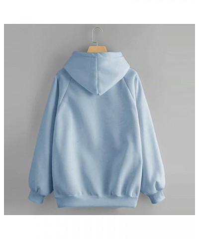 Lightweight Drawstring Hoodies for Women Fall Winter Solid Color Long Sleeve Sweatshirt Oversized Hooded Tops Pullover Sky Bl...