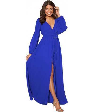 Women's Long Sleeve Bridesmaid Dress with Slit Chiffon Formal Dress Evening Gown Royal Blue $35.39 Dresses