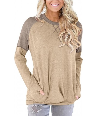 Womens Pocket Shirts Pullover Sweatshirt Loose Fit D Q-beige $12.54 Hoodies & Sweatshirts