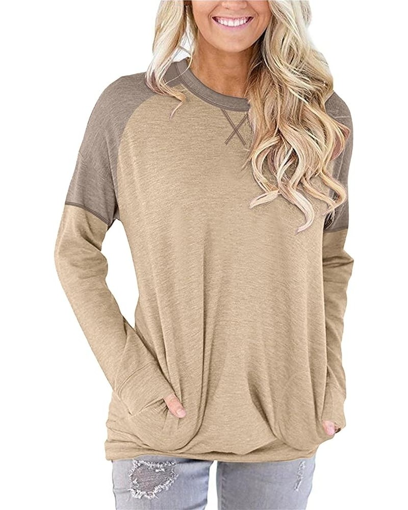 Womens Pocket Shirts Pullover Sweatshirt Loose Fit D Q-beige $12.54 Hoodies & Sweatshirts