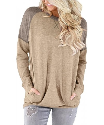 Womens Pocket Shirts Pullover Sweatshirt Loose Fit D Q-beige $12.54 Hoodies & Sweatshirts