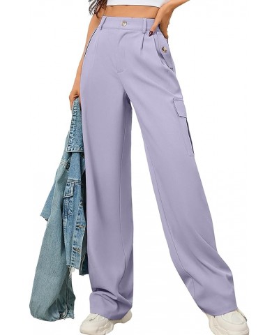 Women's Wide Leg Dress Pants with Pockets Lightweight High Waisted Adjustable Tie Knot Loose Lounge Trousers B06-purple $14.9...