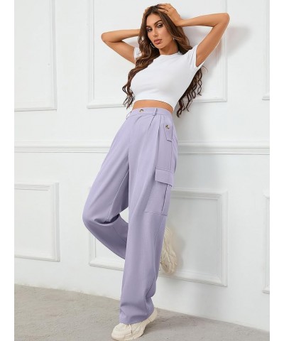 Women's Wide Leg Dress Pants with Pockets Lightweight High Waisted Adjustable Tie Knot Loose Lounge Trousers B06-purple $14.9...