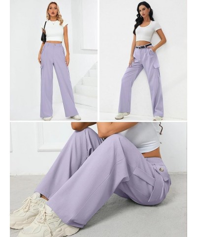 Women's Wide Leg Dress Pants with Pockets Lightweight High Waisted Adjustable Tie Knot Loose Lounge Trousers B06-purple $14.9...