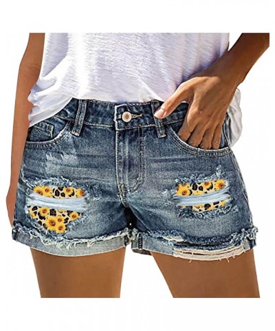 Mid Rise Jean Shorts Women Patch Casual Rolled Hem Distressed Jean Ripped Frayed Folded Cutoff Denim Shorts 02-yellow Women's...