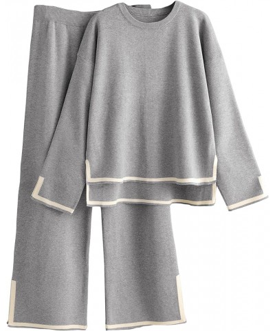 Womens 2 Piece Sweater Sets Outfits Long Sleeve Knit Pullover Tops Wide Leg Pants Casual Suits Grey $21.56 Activewear