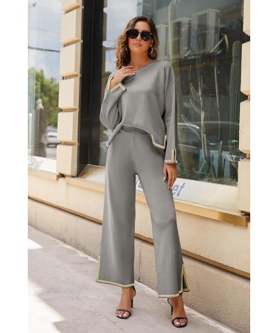 Womens 2 Piece Sweater Sets Outfits Long Sleeve Knit Pullover Tops Wide Leg Pants Casual Suits Grey $21.56 Activewear