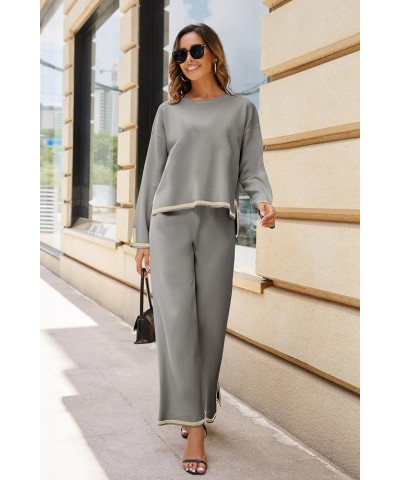 Womens 2 Piece Sweater Sets Outfits Long Sleeve Knit Pullover Tops Wide Leg Pants Casual Suits Grey $21.56 Activewear