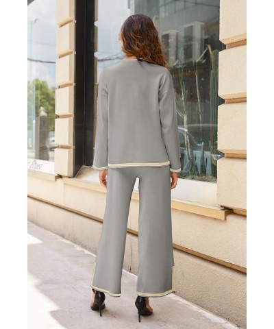 Womens 2 Piece Sweater Sets Outfits Long Sleeve Knit Pullover Tops Wide Leg Pants Casual Suits Grey $21.56 Activewear