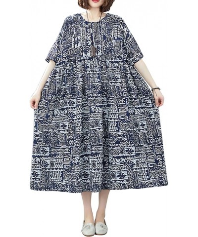 Women Loose Cotton Linen Dress Print Boho Swing House Dress with Pockets 15 $20.27 Dresses