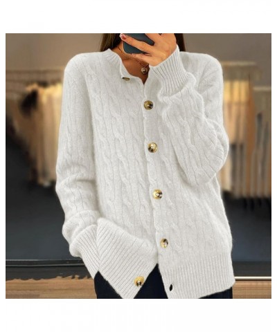 Cardigan Sweater V-Neck Button Down Sweater Winter Spring Long Sleeve Crochet Plain Outfits for Women Stylish C-737 White $10...