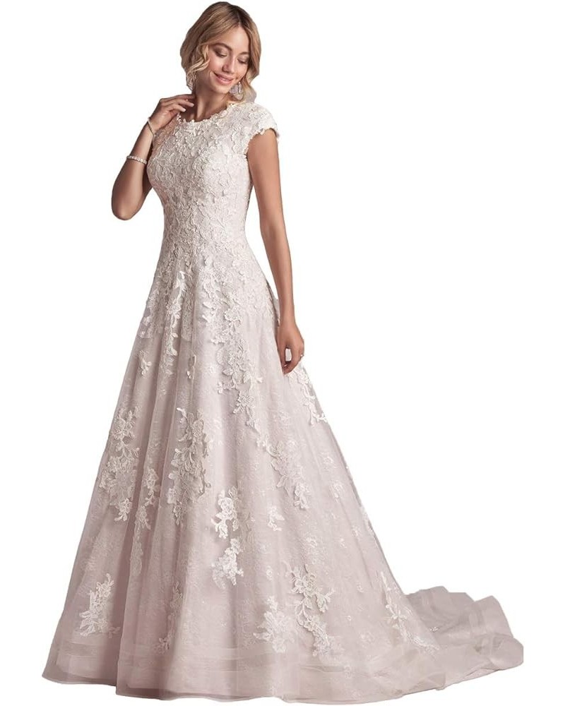 Women's Elegant Lace Beach Wedding Dresses for Bride 2024 with Sleeves Wedding Bridal Gowns YZTS014 A Ivory $60.63 Dresses