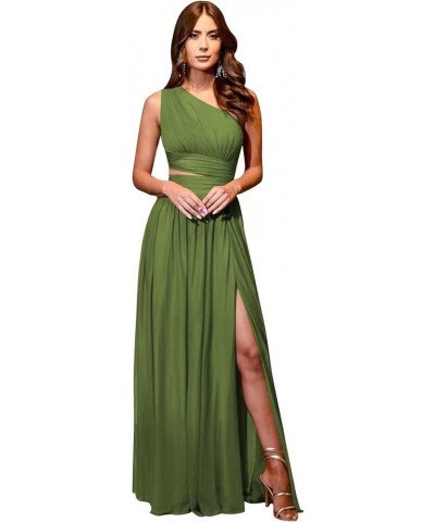 One Shoulder Bridesmaid Dresses for Women Long Chiffon Formal Evening Dress with Slit Olive $23.32 Dresses