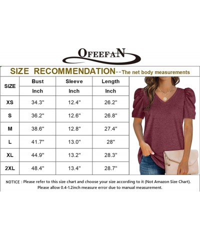 Womens Puff Sleeve Tops V Neck Tunic Tshirts Shirts 04j-burgundy $10.39 Tops