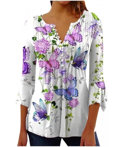 Womens Tops 3/4 Sleeve Summer Floral Tops Vneck Waisted Slim Fit Half Sleeve Tshirts Dressy Shirts Fall Blouse Purple $5.93 S...