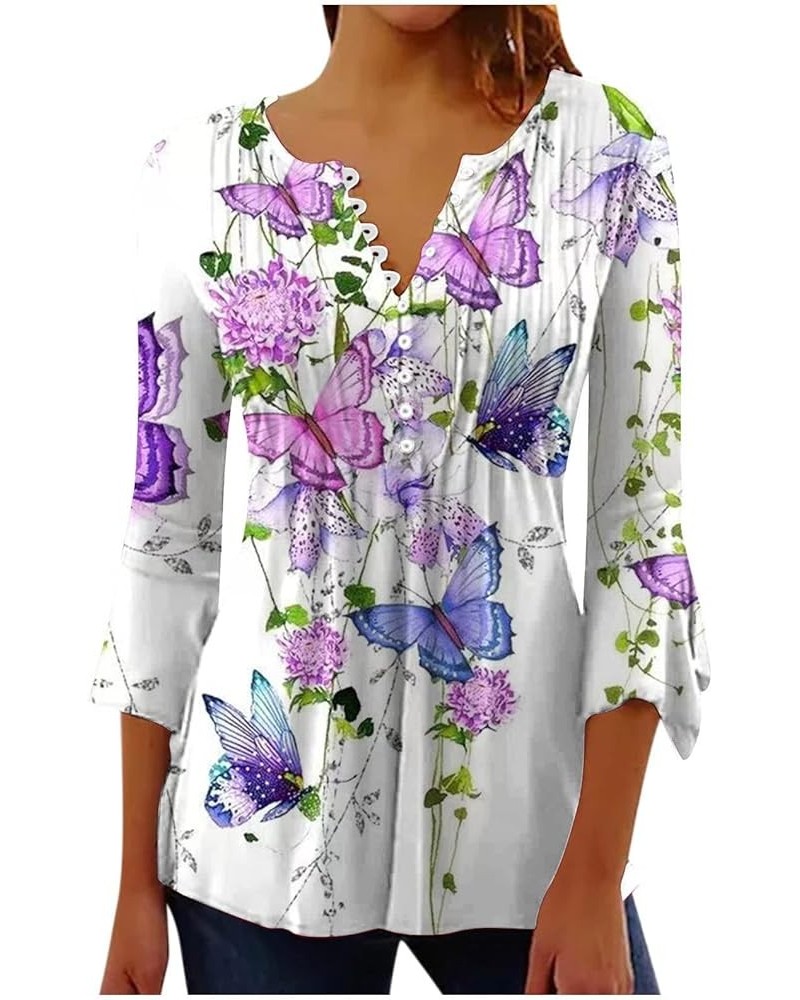 Womens Tops 3/4 Sleeve Summer Floral Tops Vneck Waisted Slim Fit Half Sleeve Tshirts Dressy Shirts Fall Blouse Purple $5.93 S...