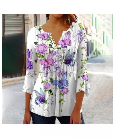 Womens Tops 3/4 Sleeve Summer Floral Tops Vneck Waisted Slim Fit Half Sleeve Tshirts Dressy Shirts Fall Blouse Purple $5.93 S...