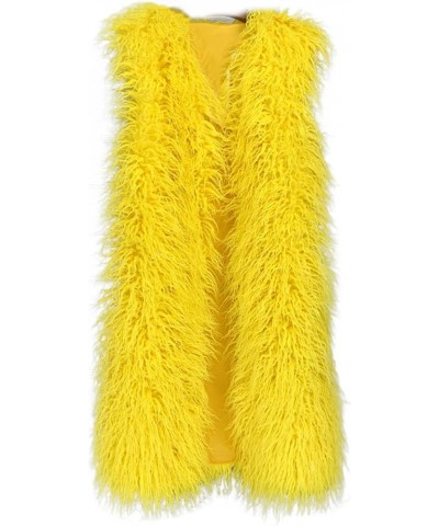 Women's Winter Overcoat Sleeveless Fluffy Faux Fur Vest Coat Long Jacket Yellow $39.90 Coats