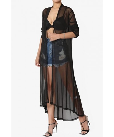 Women's Sheer Mesh Long Sleeve Open Front Maxi Cardigan Mid-Calf Caftan Duster Black $15.11 Sweaters