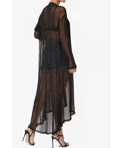 Women's Sheer Mesh Long Sleeve Open Front Maxi Cardigan Mid-Calf Caftan Duster Black $15.11 Sweaters