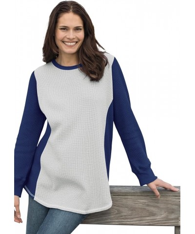 Women's Plus Size Colorblock Scoopneck Thermal Waffle Sweatshirt Heather Grey Evening Blue $16.49 Hoodies & Sweatshirts