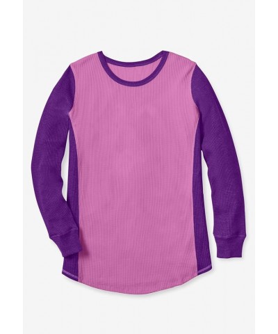 Women's Plus Size Colorblock Scoopneck Thermal Waffle Sweatshirt Heather Grey Evening Blue $16.49 Hoodies & Sweatshirts