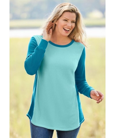 Women's Plus Size Colorblock Scoopneck Thermal Waffle Sweatshirt Heather Grey Evening Blue $16.49 Hoodies & Sweatshirts