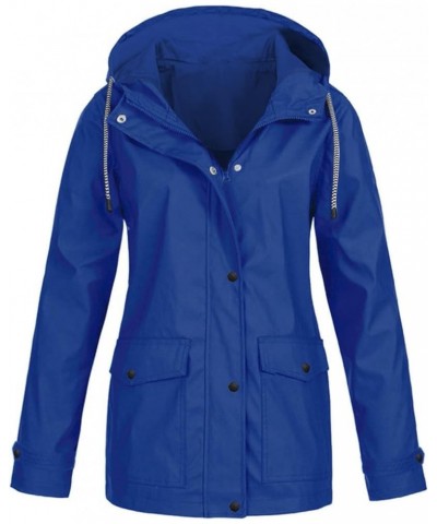 Women's Rain Jacket Windbreaker Outdoor Plus Size Trench Coats Waterproof With Hood Jackets 1-blue $12.33 Coats