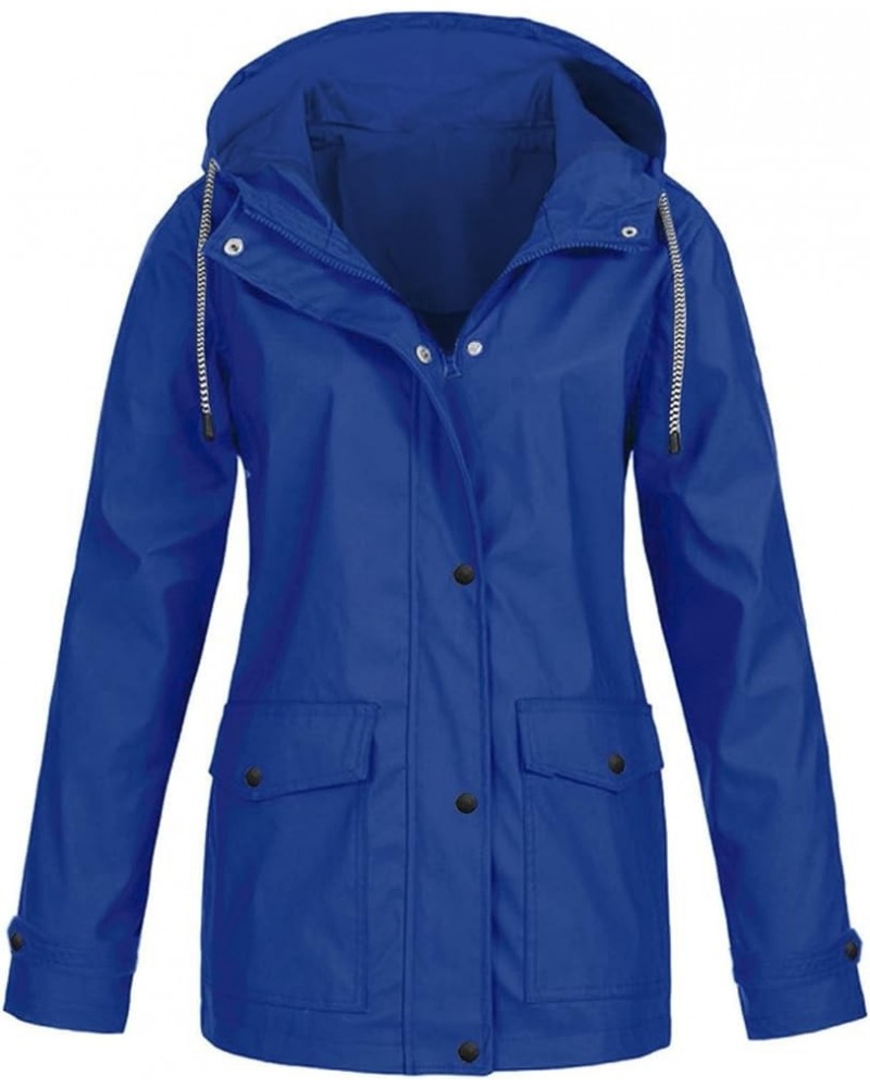 Women's Rain Jacket Windbreaker Outdoor Plus Size Trench Coats Waterproof With Hood Jackets 1-blue $12.33 Coats