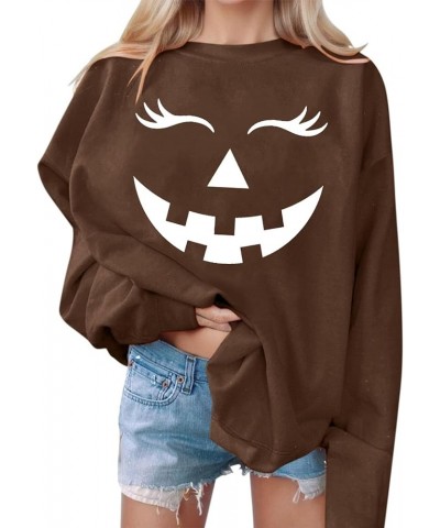 Halloween Shirts for Women Crewneck Sweatshirts Long Sleeve Graphic Hoodies Trendy Plus Size Cute Tops Fall Clothes B-brown $...