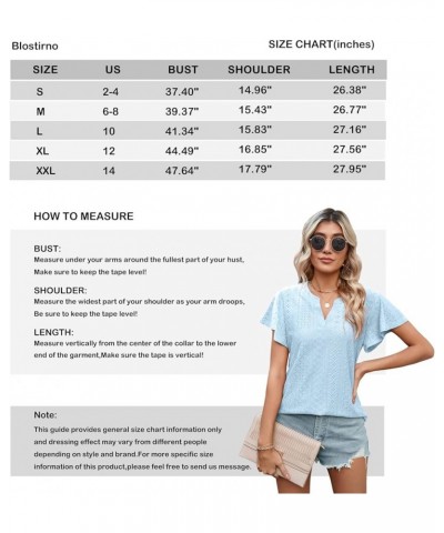 Women's Casual Summer V Neck T Shirts Ruffle Puff Short Sleeve Blouses Shirts Hollow Tunic Tops A- Sky Blue $8.39 Blouses