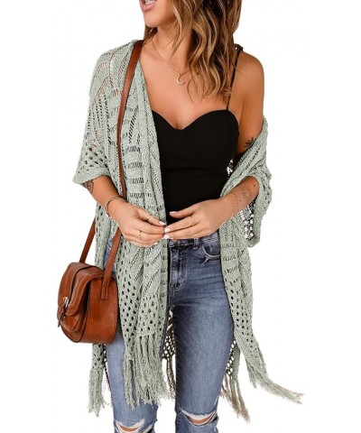 Women's Open Front Knit Sheer Cardigans Summer Boho Lightweight Kimono Cover Ups Gray $17.15 Sweaters