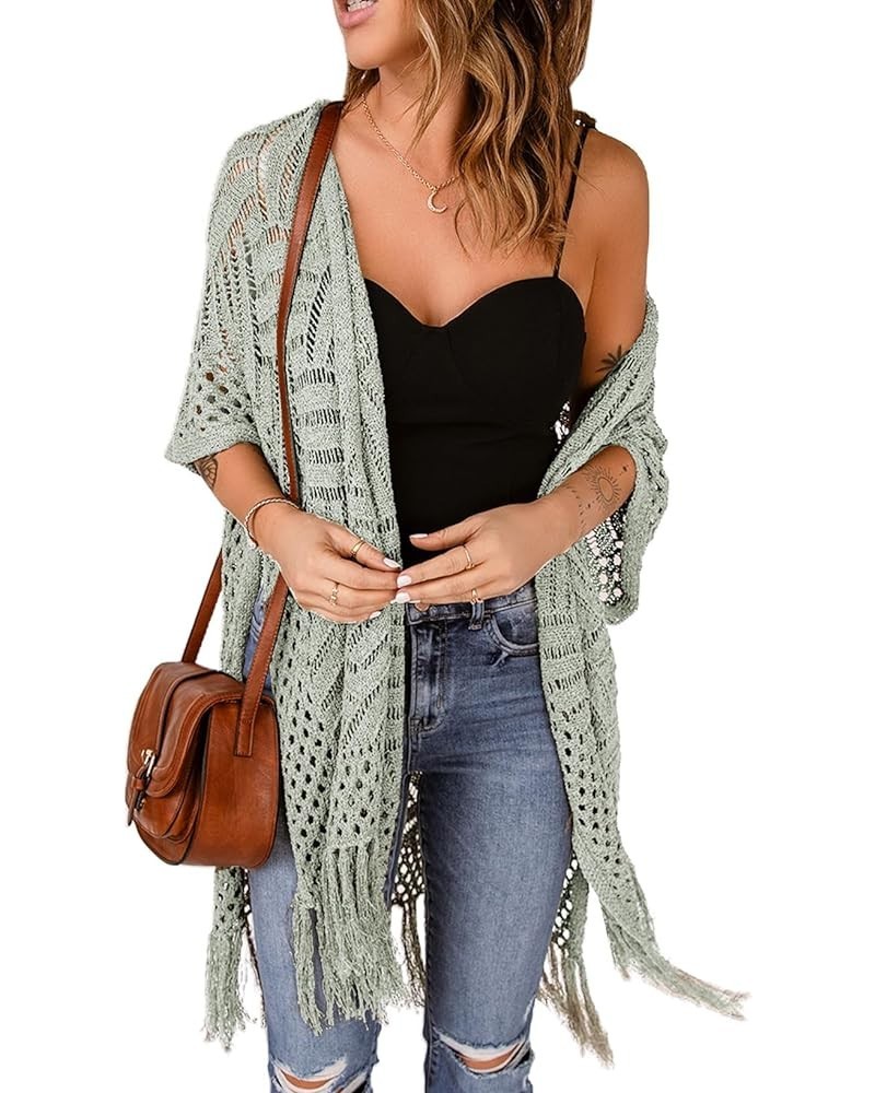 Women's Open Front Knit Sheer Cardigans Summer Boho Lightweight Kimono Cover Ups Gray $17.15 Sweaters