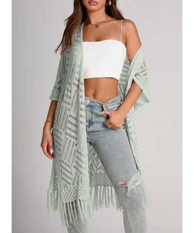 Women's Open Front Knit Sheer Cardigans Summer Boho Lightweight Kimono Cover Ups Gray $17.15 Sweaters